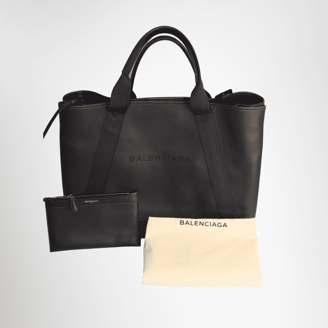 Balenciaga Preowned Luxury Bag Navy Cabas Perforated Leather Tote Bag Front View 2