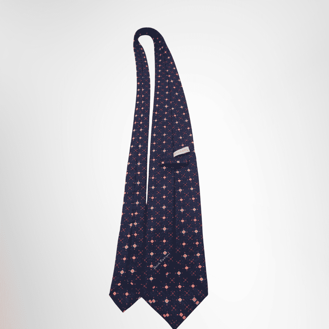 Bvlgari Preowned Luxury Necktie Navy & Red Back View With Brand Tag