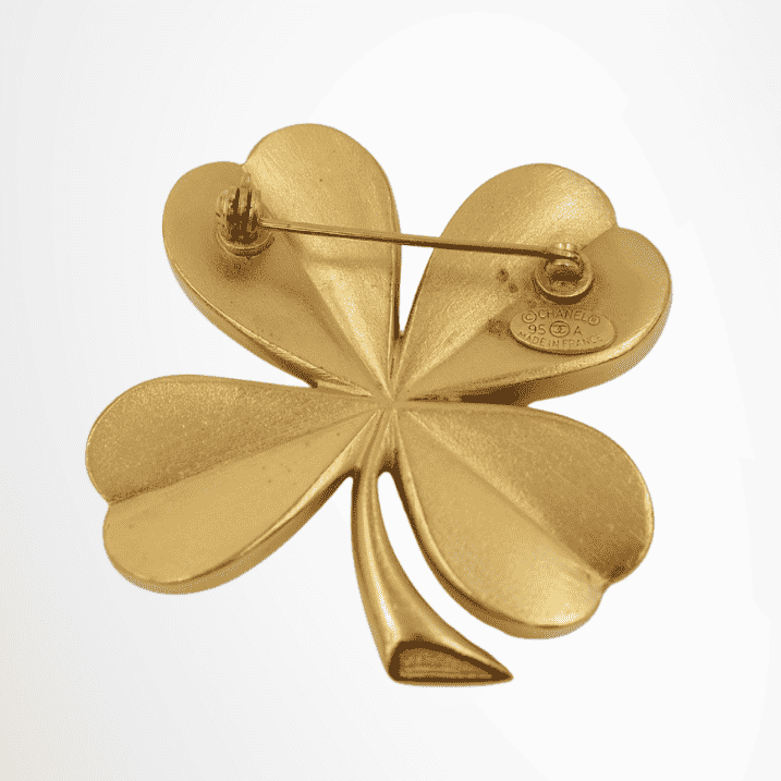 Chanel Vintage CC Logo Four Leaf Clover Lucky Charm Brooch – Pre-Owned Luxury Accessories – Antonio & Co Back View