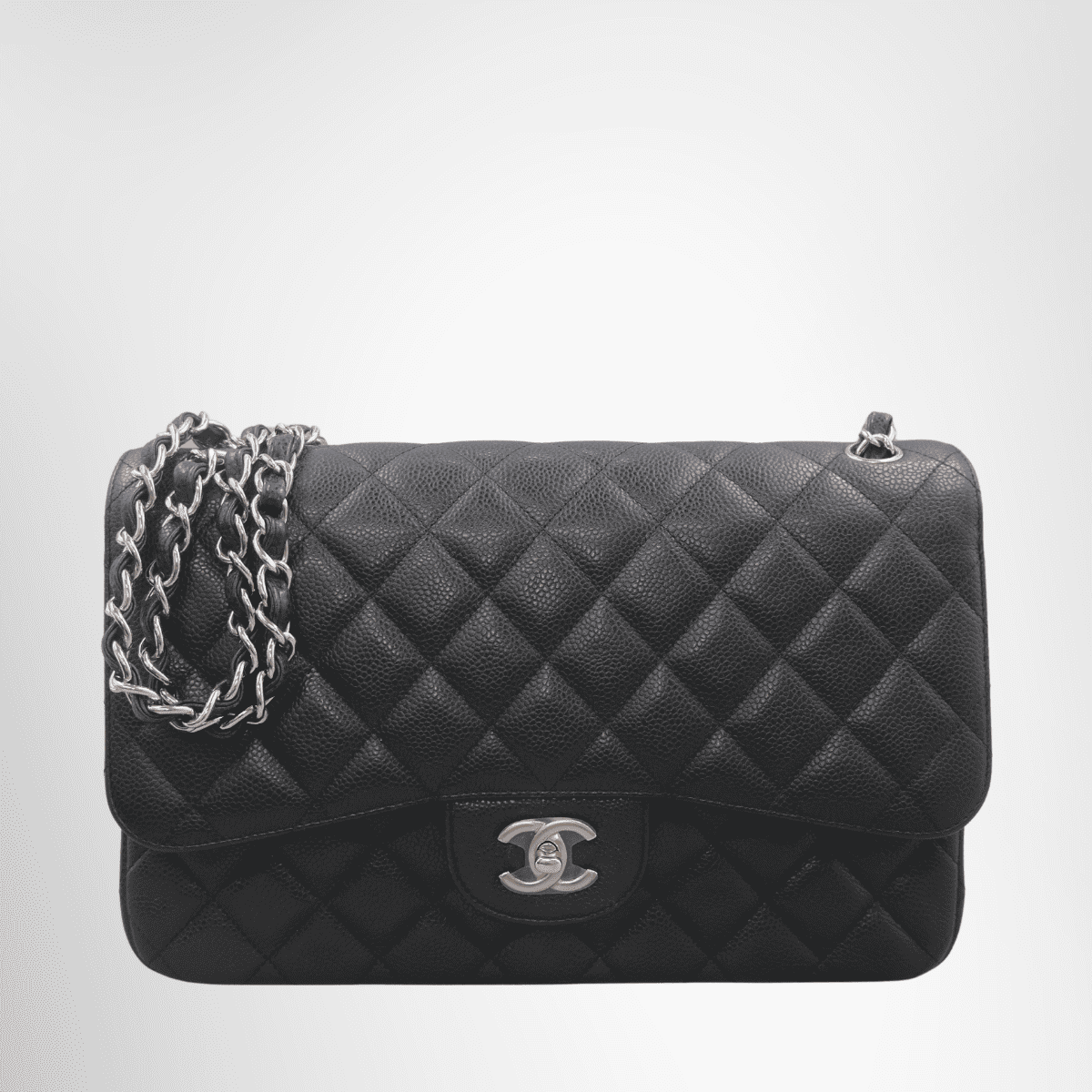 Chanel Classic Jumbo Caviar Double Flap Bag Silver Hardware
