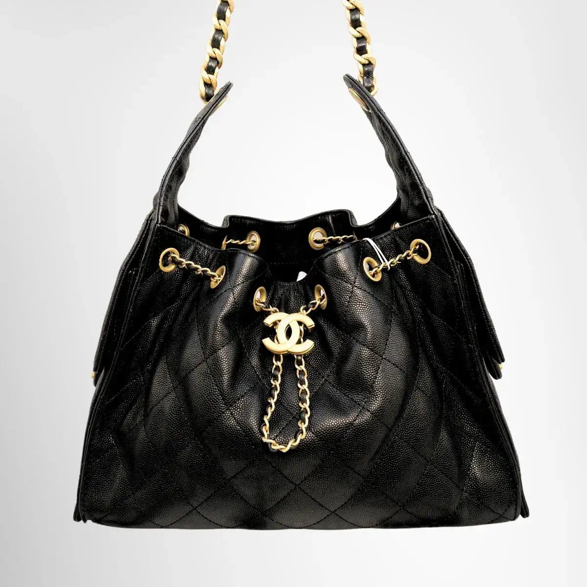 Chanel 25 Small Caviar Skin Chain Shoulder Bag - Black