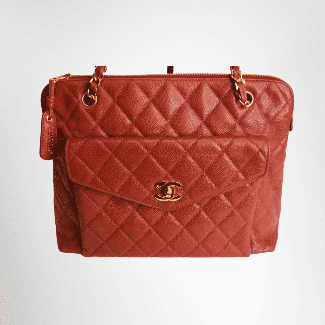 Chanel Preowned Luxury Bag Caviar Quilted Front Pocket Shoulder Bag Front View 2