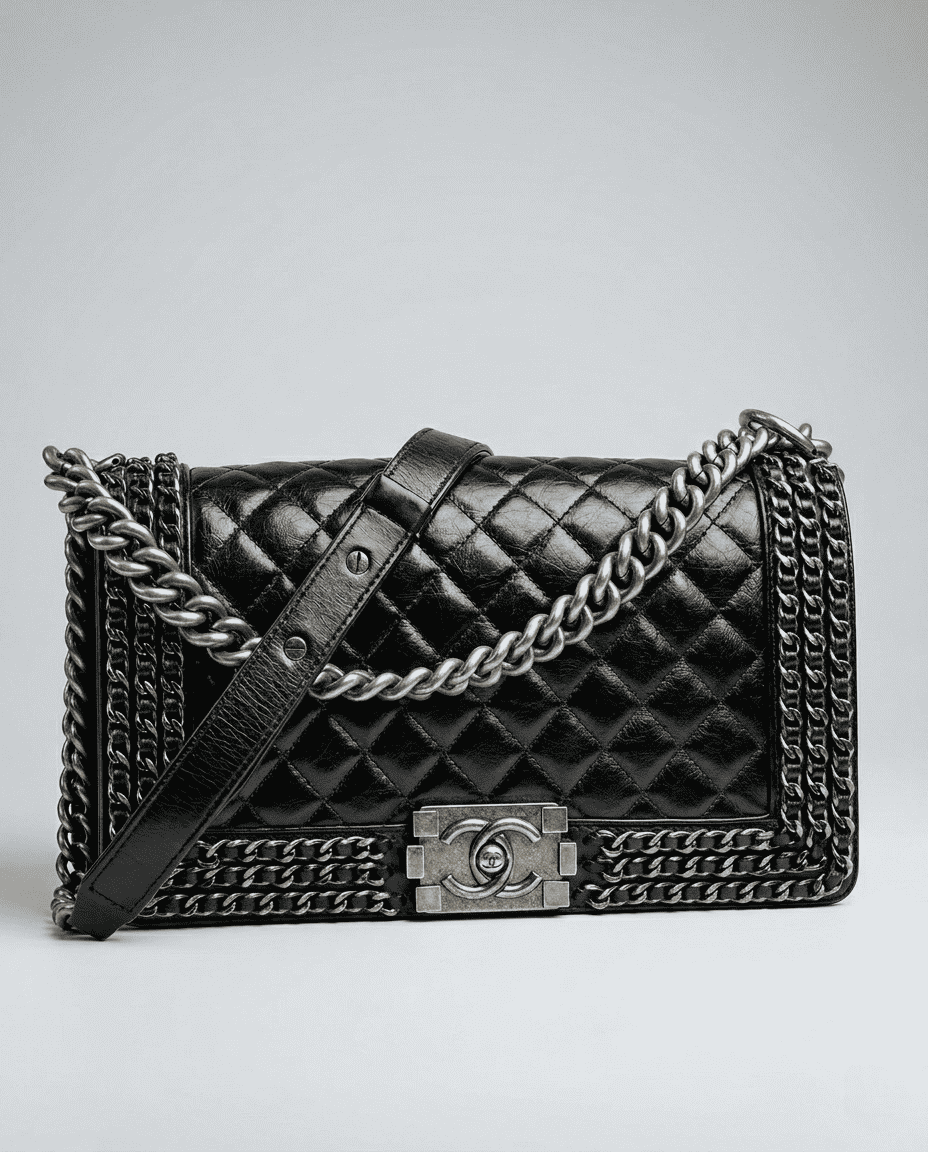 Chanel Preowned Luxury Bag Chanel Medium Chain Around Boy Flap Bag Quilted Calfskin Front View