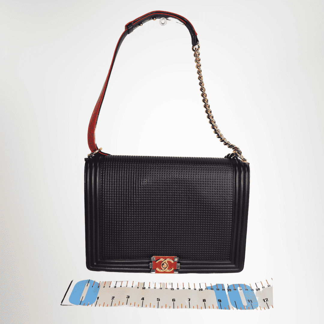 Chanel Preowned Luxury Bag Cube Embossed Boy Flap Bag Front View 2