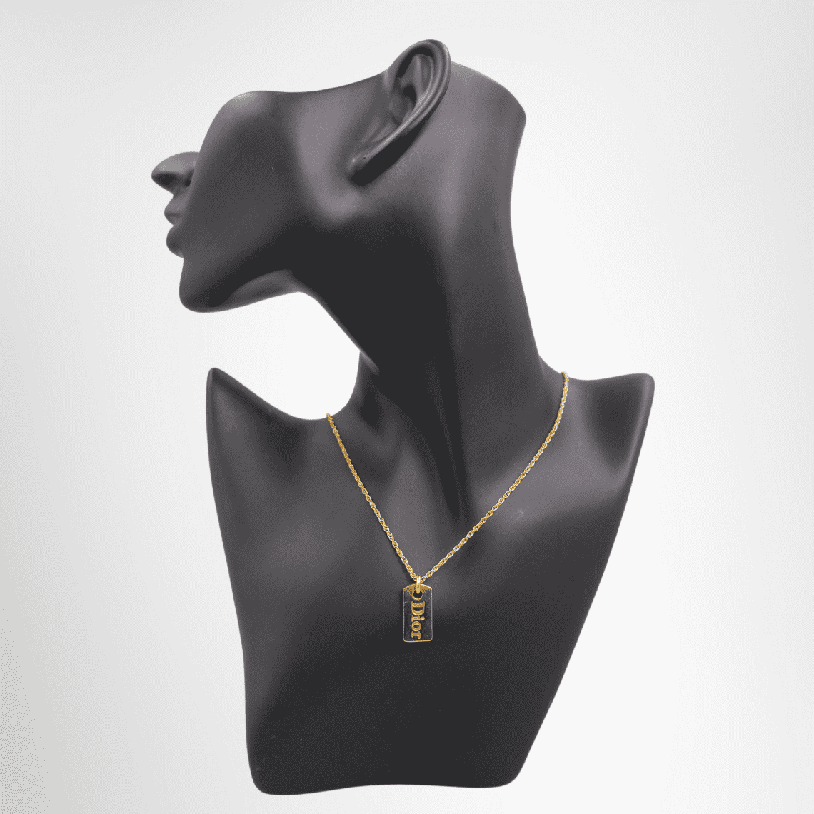 Dior Gold Tone Logo Tag Necklace