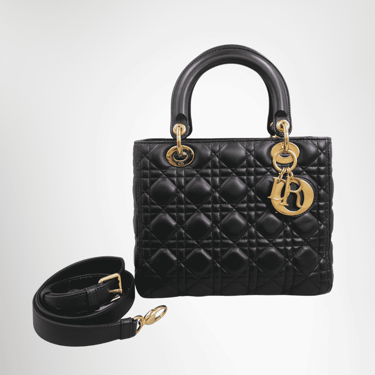 Dior Lady Dior Medium Cannage Leather Bag – Black / Gold-Tone Hardware