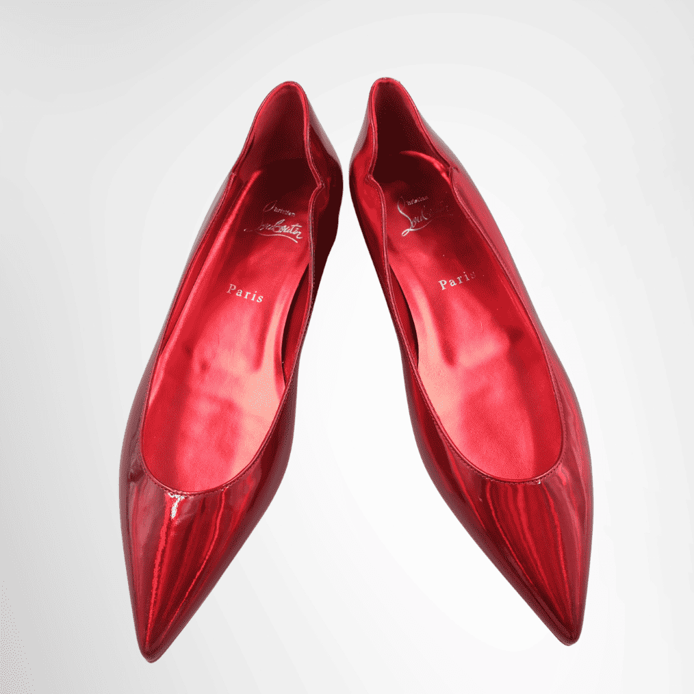 Christian Louboutin Metallic Patent Psychic Hot Chickita Flats - Red, Size 39