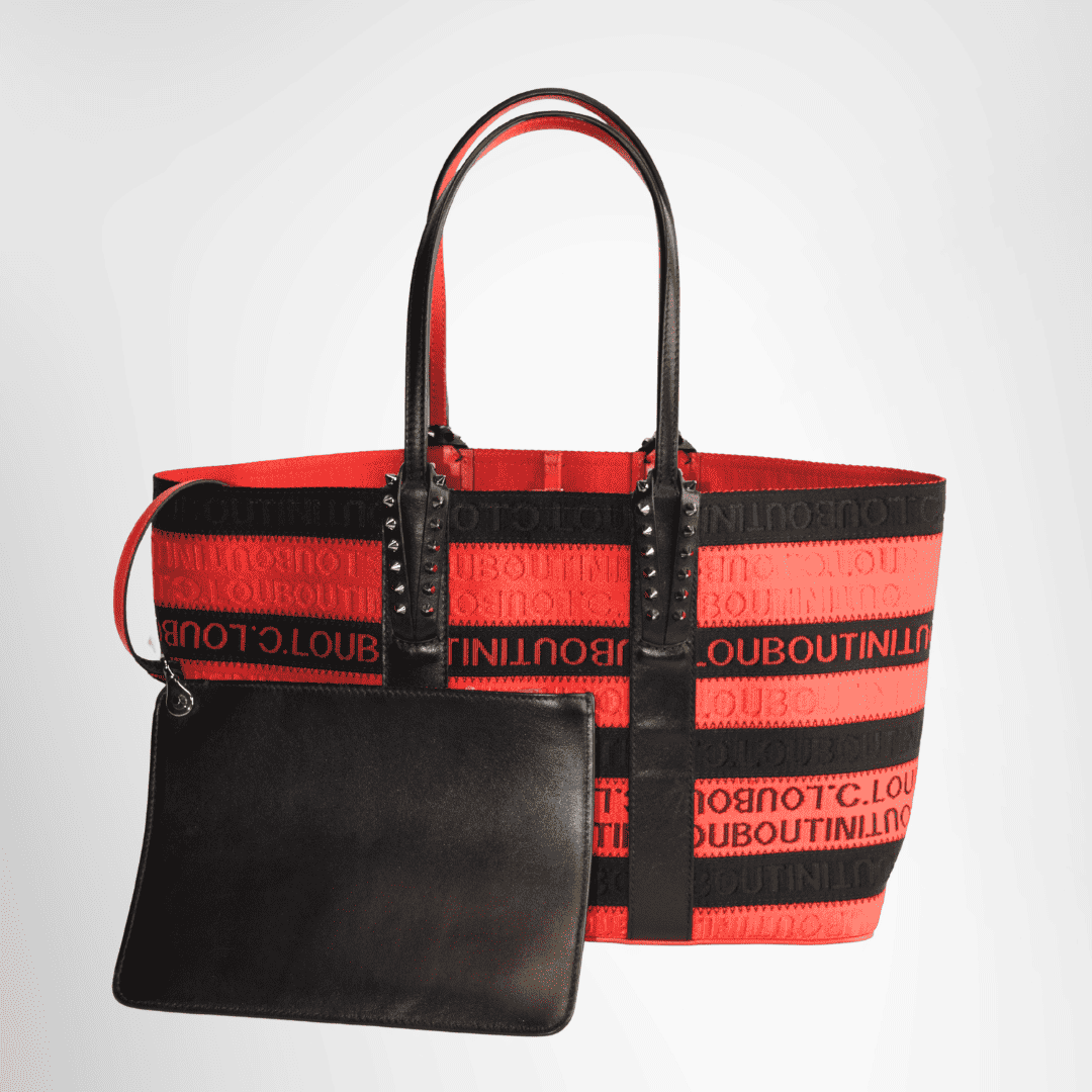 Christian Louboutin Preowned Luxury Bag Cabata Small Stripe Logo Canvas Tote Bag Front View 2