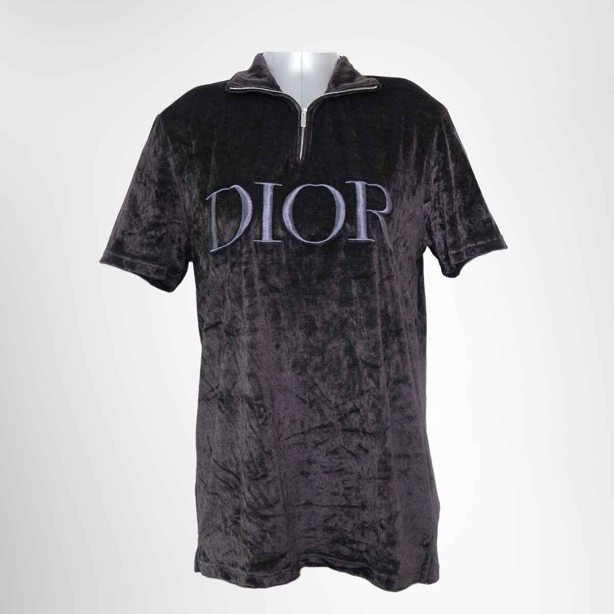 Dior Homme Black Technical Velvet Half-Zip T-Shirt – Size M
