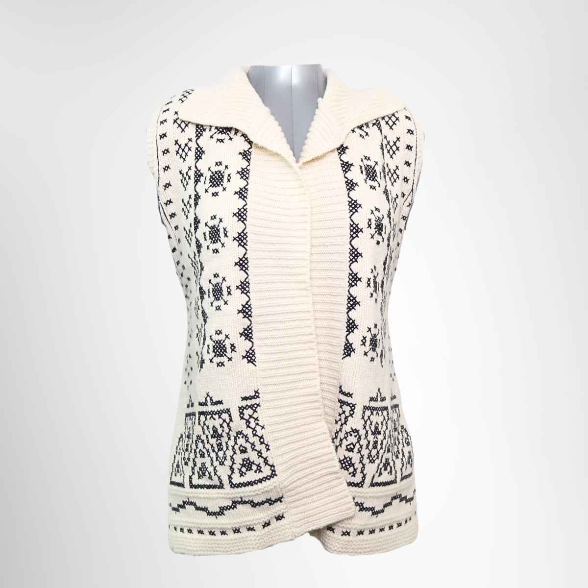 Dior Patterned Knit Vest – Cream / Black, Size 36