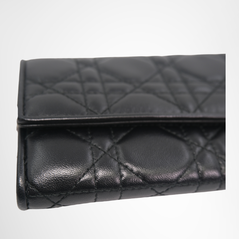 Dior Preowned Luxury Bag Black Cannage Quilted Leather Wallet on Chain Bottom Corner View 2