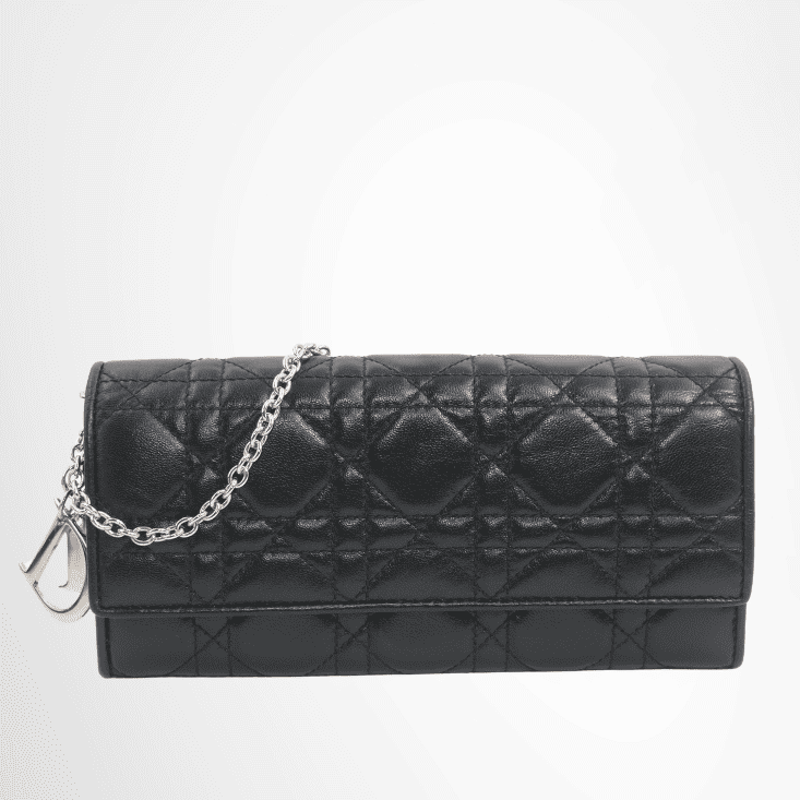 Dior Black Cannage Quilted Leather Wallet on Chain