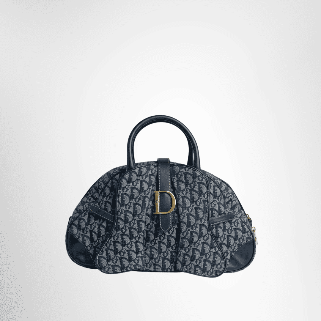 Dior Preowned Luxury Bag Diorissimo Double Saddle Bowler Bag Front View
