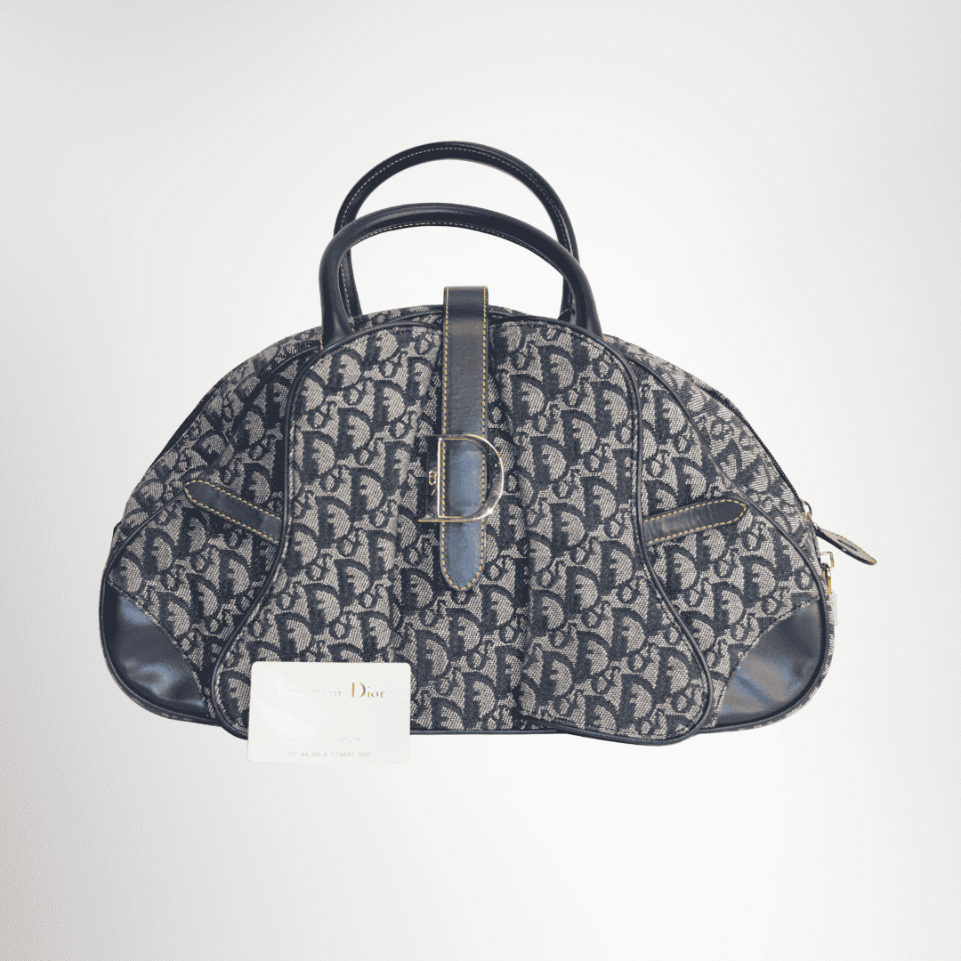 Dior Preowned Luxury Bag Diorissimo Double Saddle Bowler Bag Front View 2