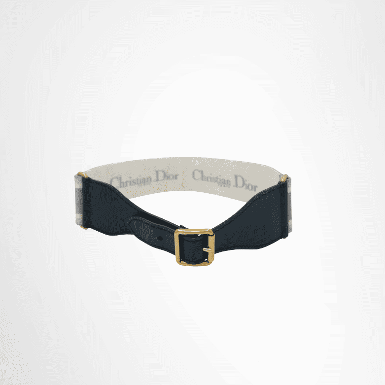 Dior Embroidered Canvas & Leather Belt – Black / Beige, Size 80 cm