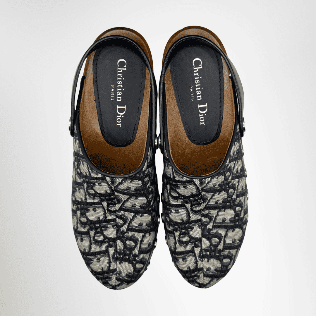 Dior Preowned Luxury Shoes Canvas Oblique Diorquake Slingback Clog Top View