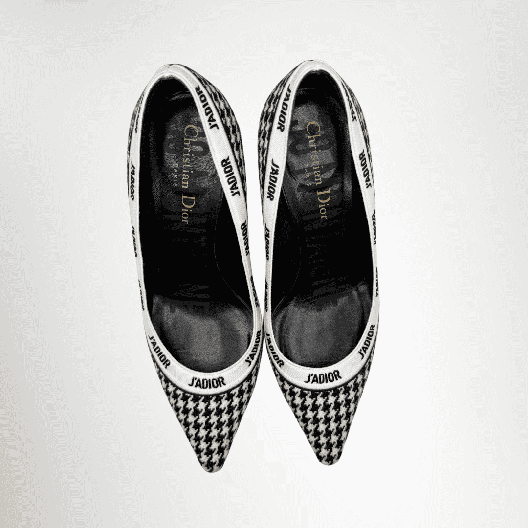 Dior Preowned Luxury Shoes J'Adior Houndstooth Fabric Pointed-Toe Pump Top View
