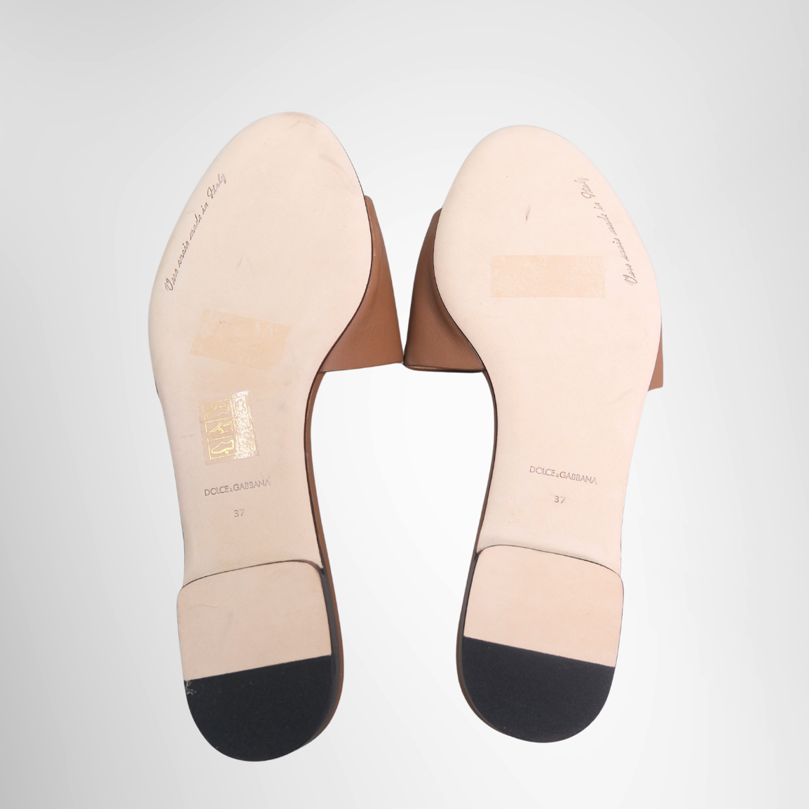 Dolce & Gabbana Bianca Cutout Leather Slides – Brown, Size 37