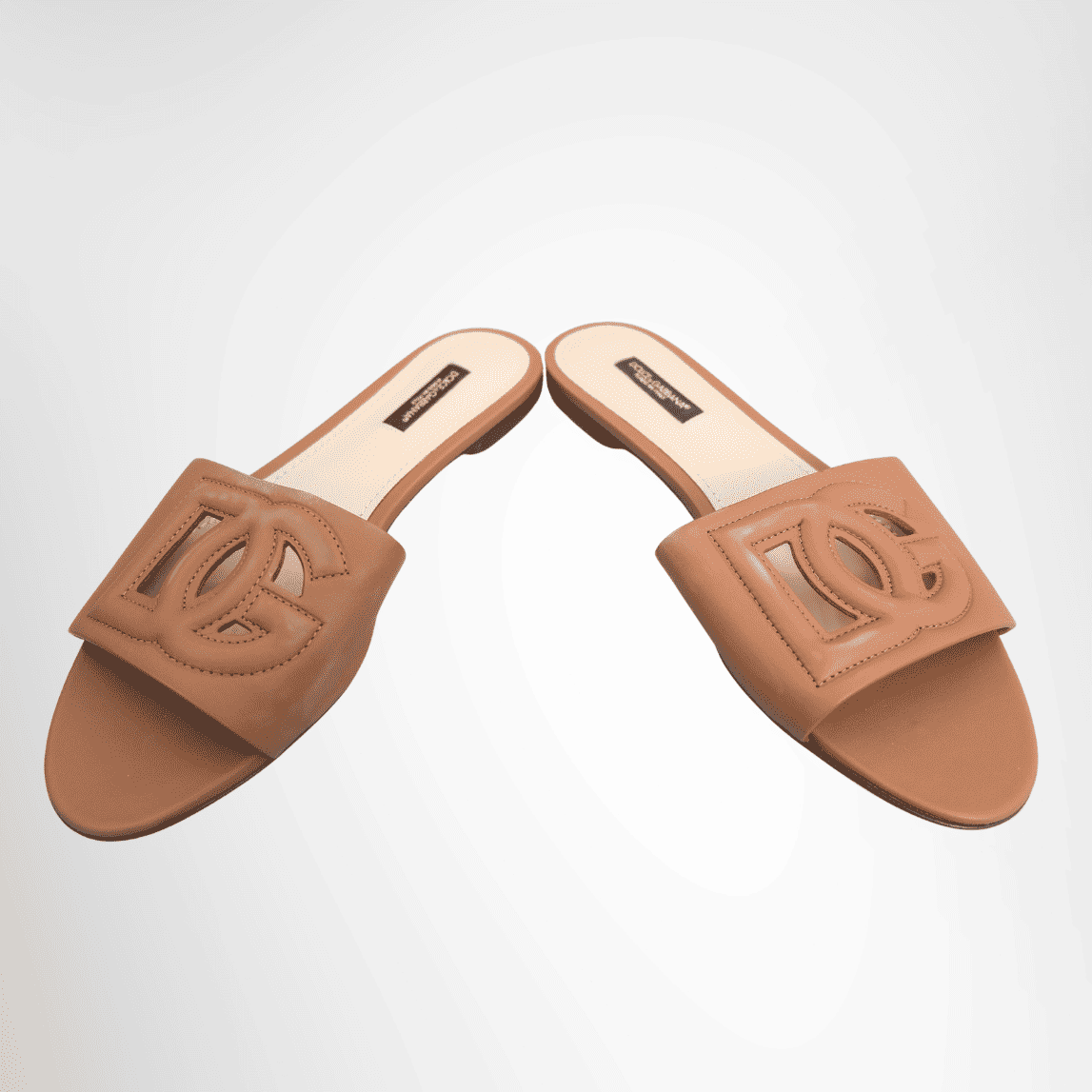 Dolce & Gabbana Bianca Cutout Leather Slides – Brown, Size 37