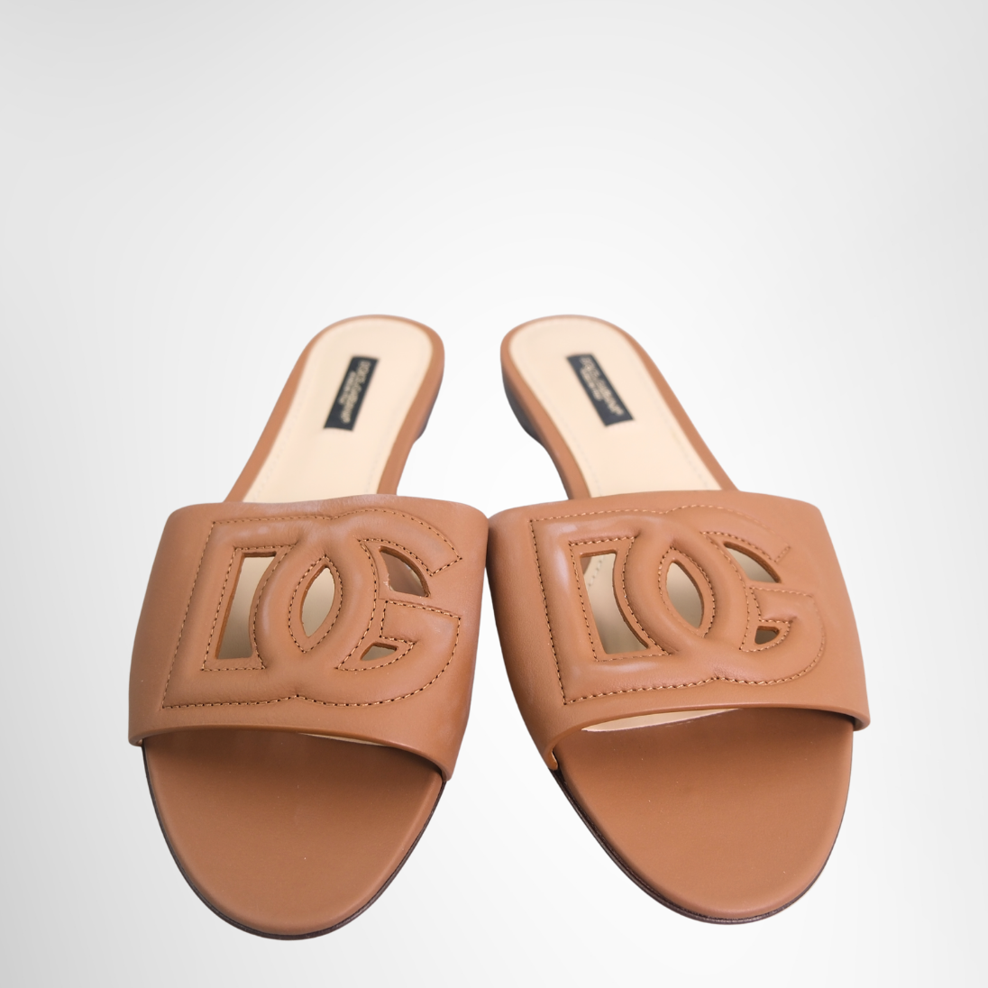Dolce & Gabbana Bianca Cutout Leather Slides – Brown, Size 37
