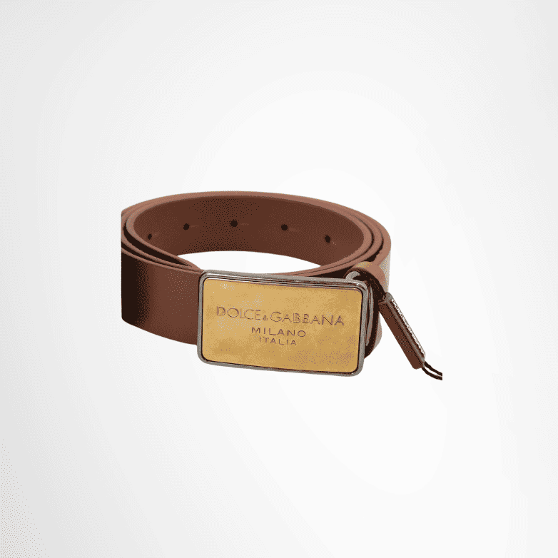 Dolce & Gabbana Logo Plate Leather Belt – Brown, Size 85 cm