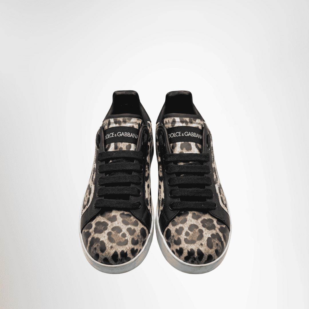 Dolce&Gabbana Preowned Luxury Shoes Portofino Leopard-Print Calfskin Sneakers Front View