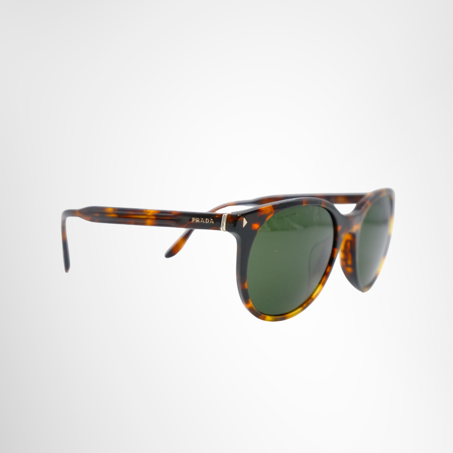 Prada Tortoiseshell Round Sunglasses with Green Lenses – Size 145