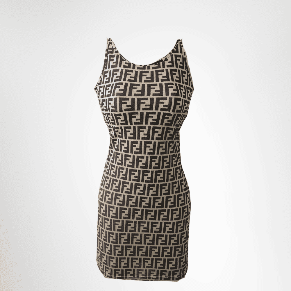 Fendi Vintage Zucca FF Logo Dress – Brown / Black, Size 38