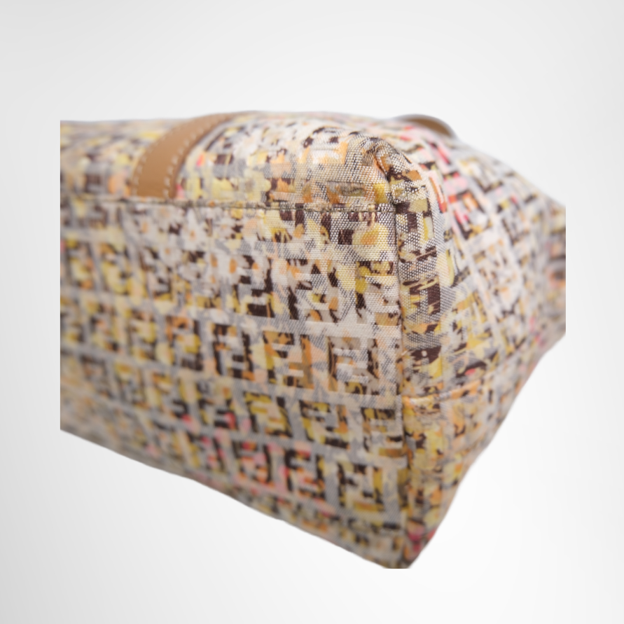 Fendi Preowned Luxury Bag Colorful Floral Print Canvas Zucchino Tote Bag Bottom View 3