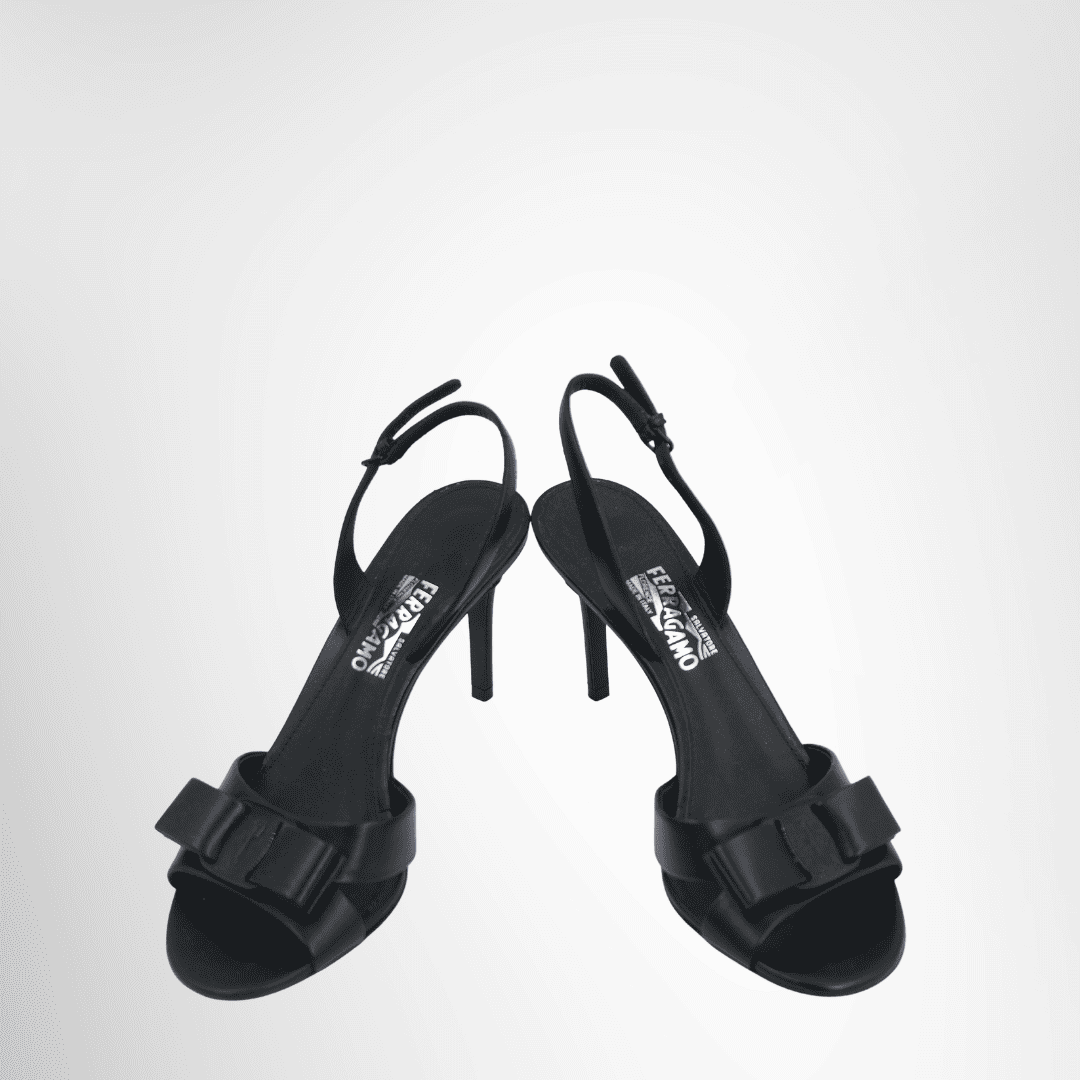Ferragamo Preowned Luxury Shoes Ferragamo Black Satin Lida Front View 2