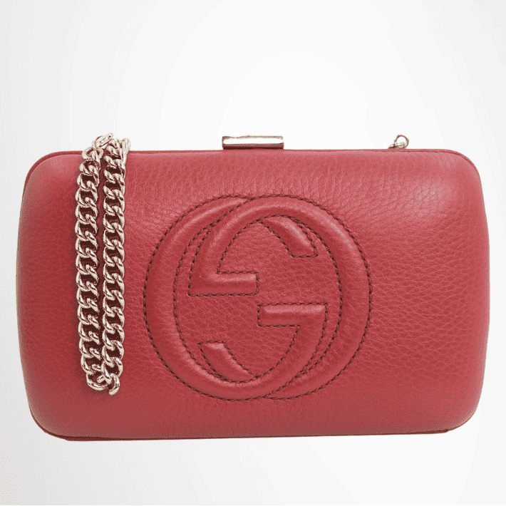Gucci Soho Interlocking G Embossed Chain Clutch – Red