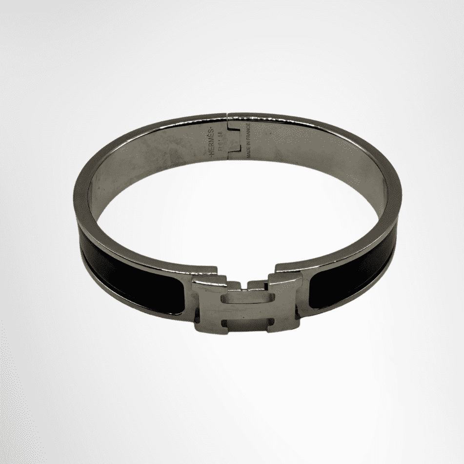 Hermès Clic H Enamel Bracelet – Black / Silver-Tone