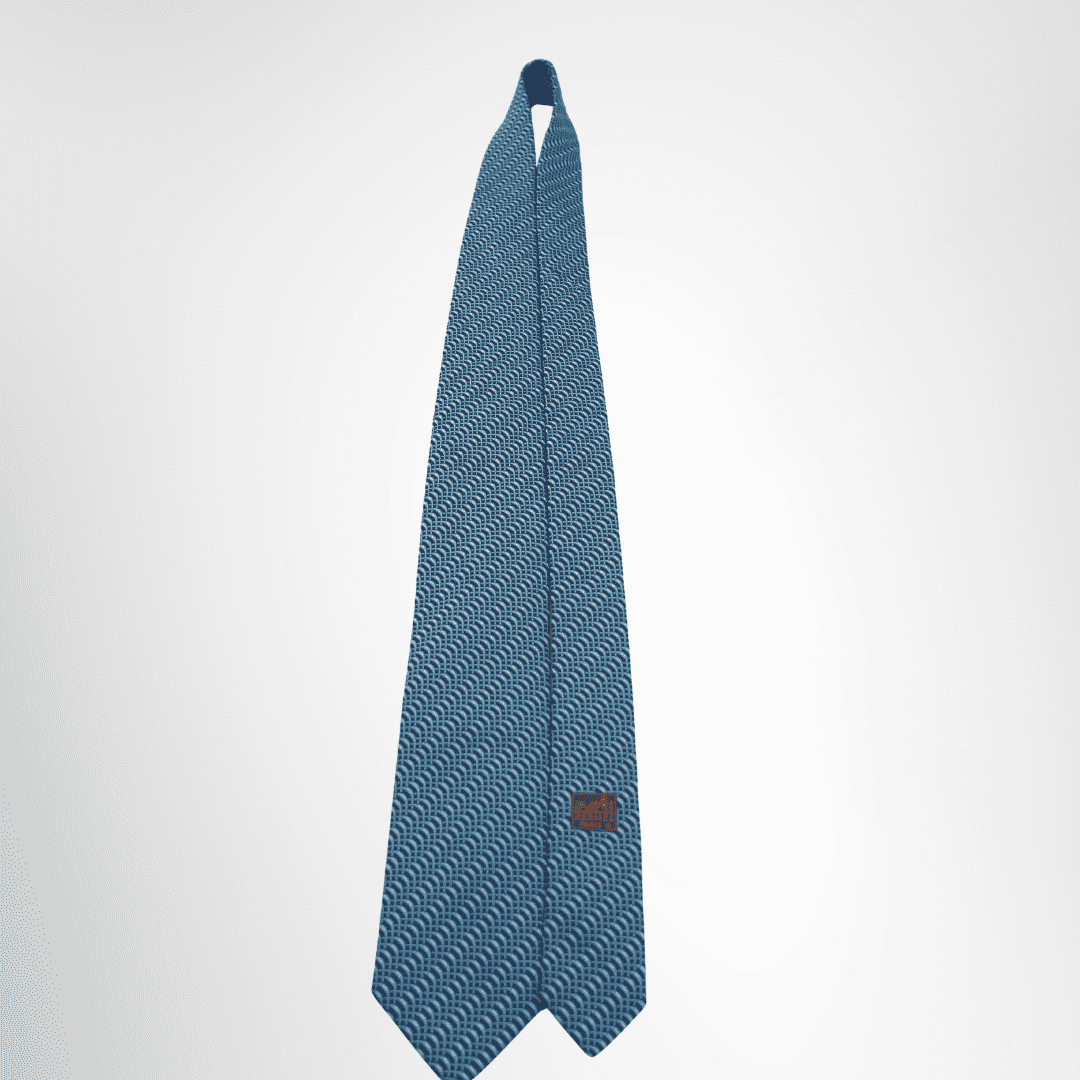 Hermes Preowned Luxury Necktie Light Blue & Navy Front View With Brand Tag