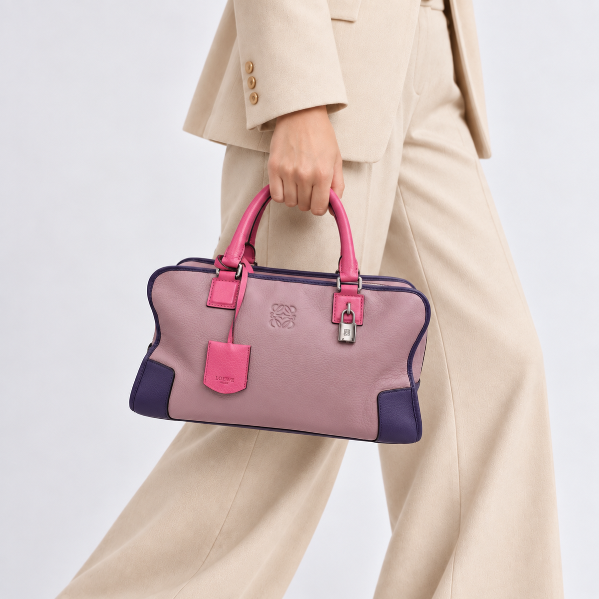 Loewe Amazona 36 Tri-Color Handbag - Pink and Purple