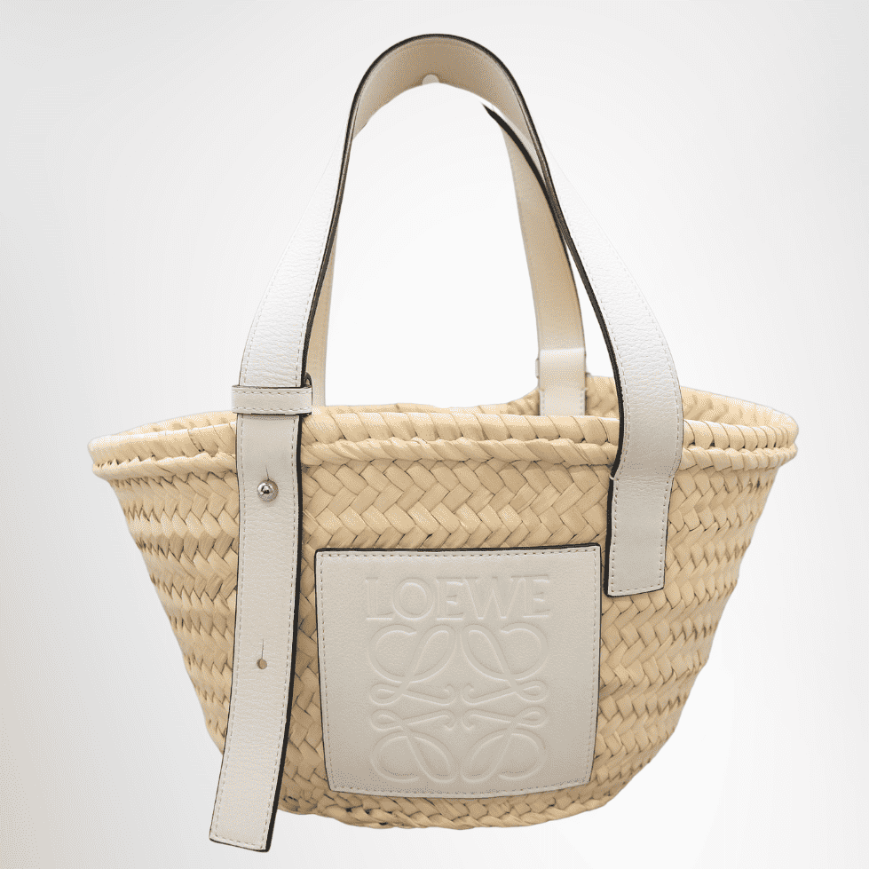 Loewe Small Anagram Basket Bag – Natural Raffia / White
