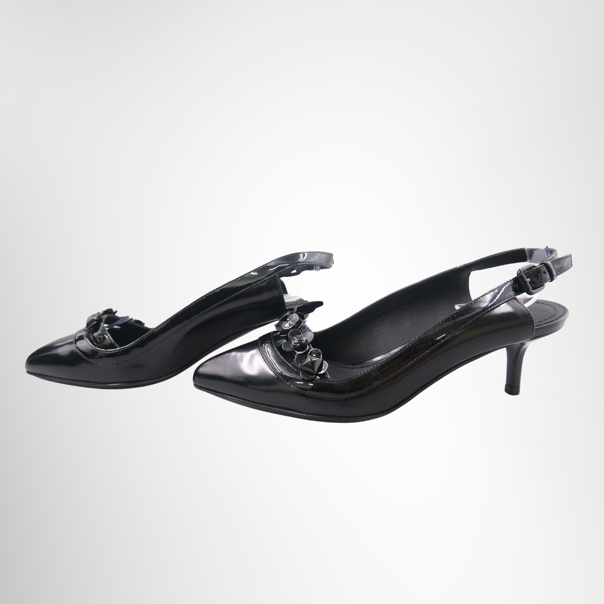 Louis Vuitton Pointed-Toe Kitten Heel Slingback Pumps – Black, Size 34.5