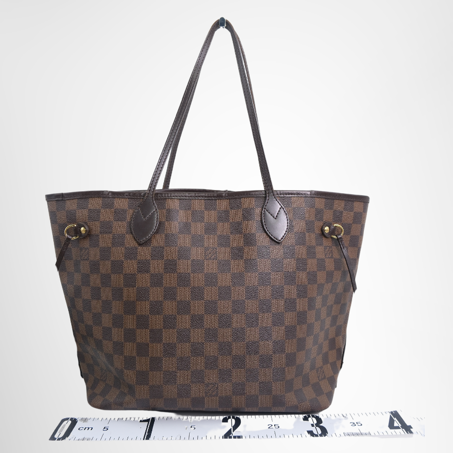 Louis Vuitton Preowned Luxury Bag Neverfull MM Tote Bag in Damier Ebene Canvas Back View
