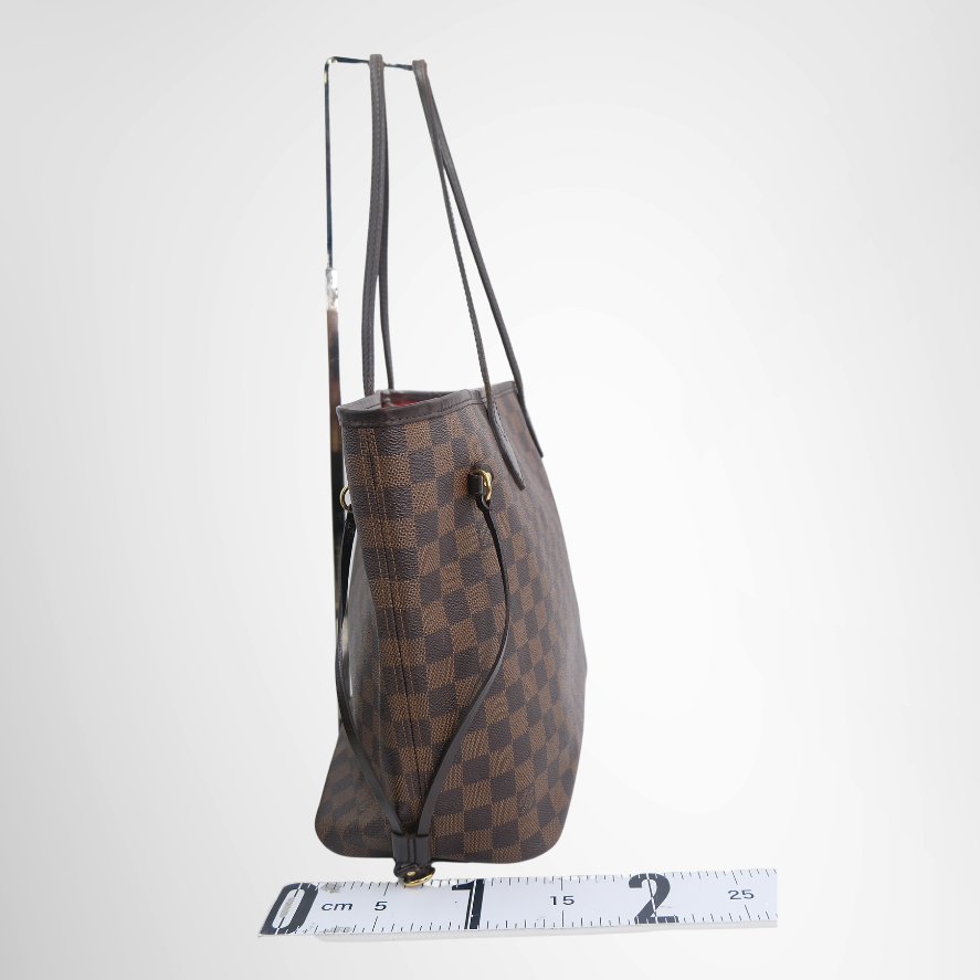 Louis Vuitton Preowned Luxury Bag Neverfull MM Tote Bag in Damier Ebene Canvas Side View