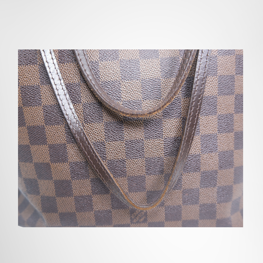 Louis Vuitton Preowned Luxury Bag Neverfull MM Tote Bag in Damier Ebene Canvas Strap View