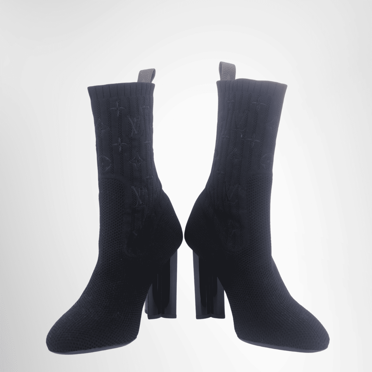 Louis Vuitton Preowned Luxury Monogram Stretch Fabric Silhouette Ankle Boot Front View - Antonio & Co.