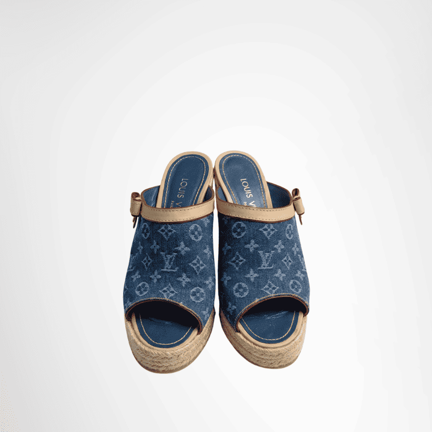 Louis Vuitton Denim Espadrille Wedge Mules – Blue, Size 36