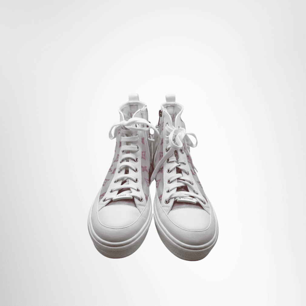 Louis Vuitton Stellar High-Top Sneakers – White & Pink Monogram Mesh