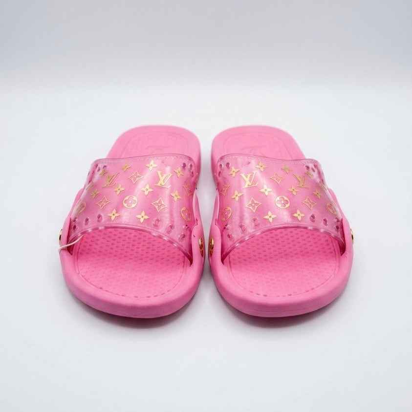 Louis Vuitton Pink Monogram Rubber Slide Sandals