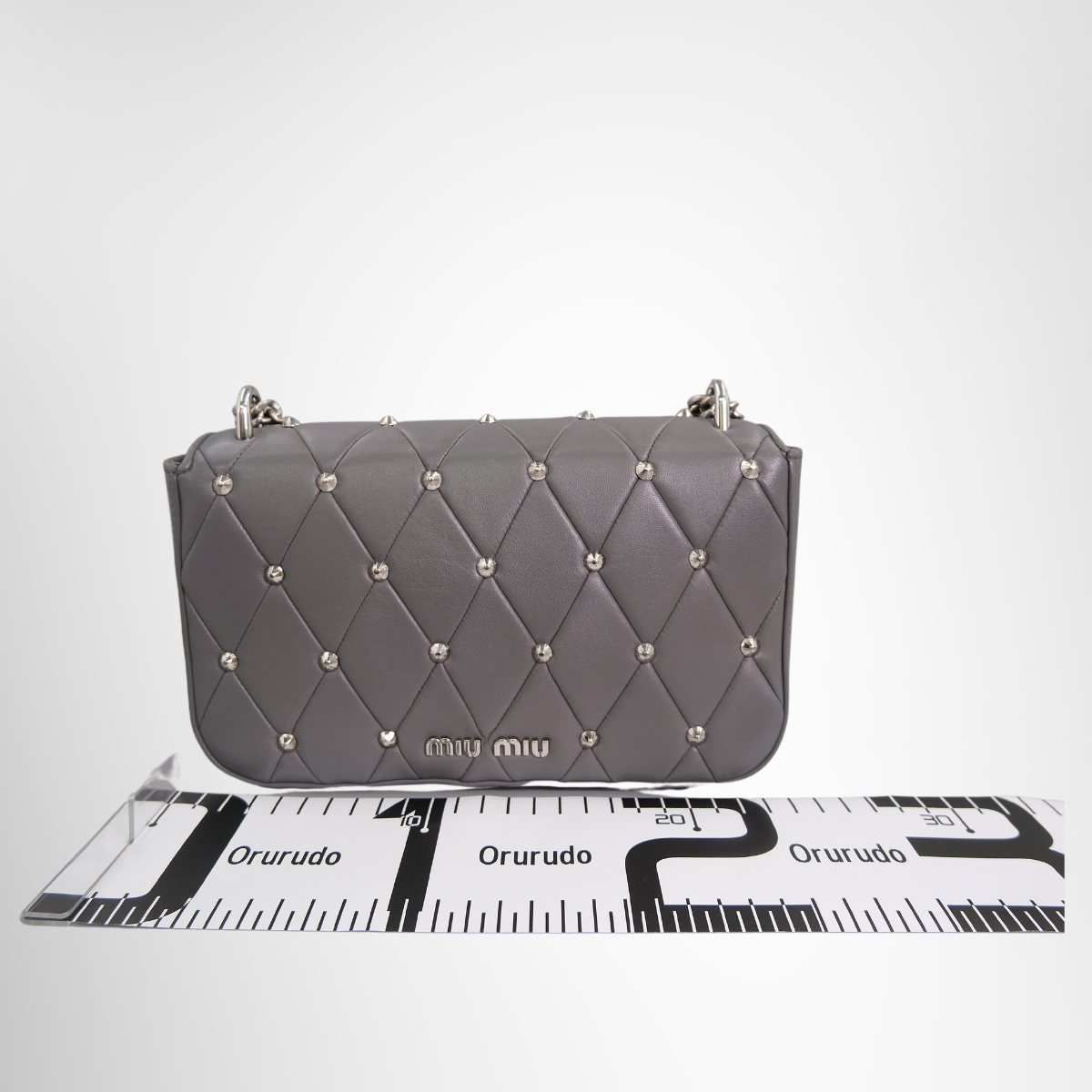 Miu Miu Studded Matelassé Leather Crossbody Bag – Gray