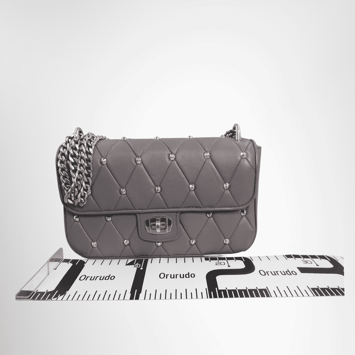 Miu Miu Studded Matelassé Leather Crossbody Bag – Gray