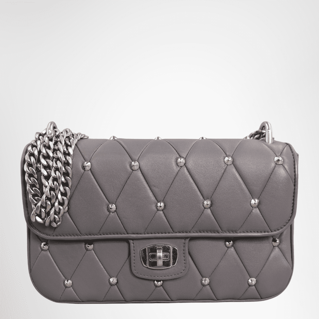 Miu Miu Studded Matelassé Leather Crossbody Bag – Gray