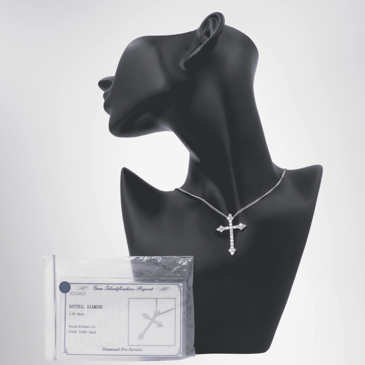 Natural Diamond Round Brilliant Cut Pt900/Pt850 Cross Necklace – Pre-Owned Luxury Brand Accessories – Antonio & Co Authentication Card