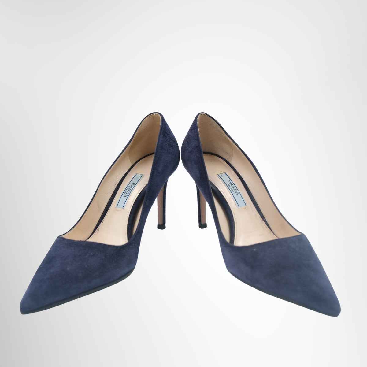 Prada Suede Pointed-Toe Pumps – Navy Blue, Size 35.5