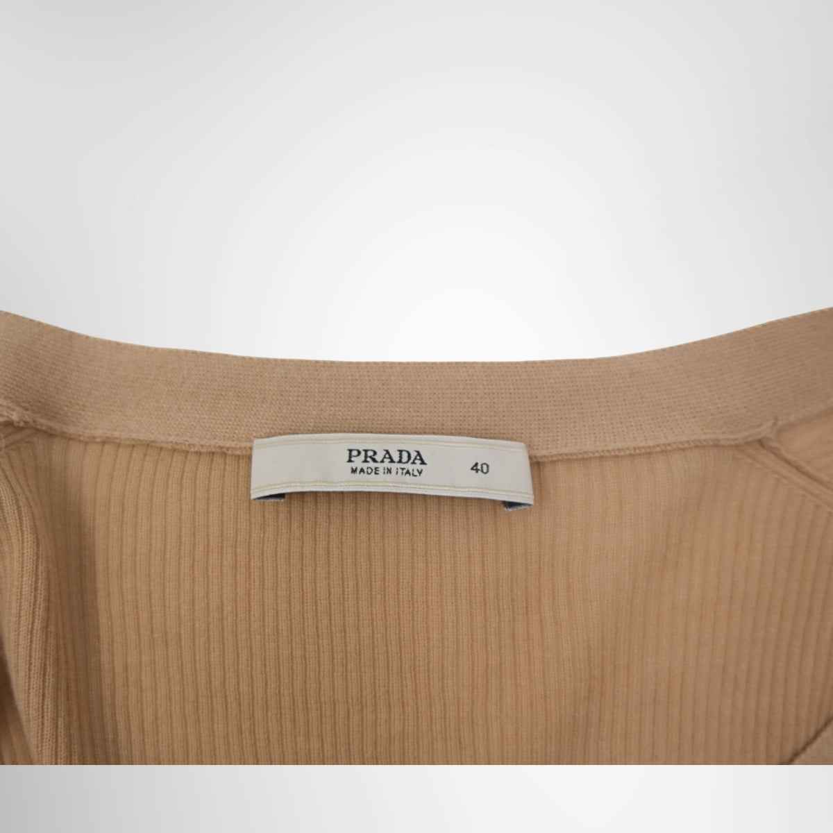 Prada Vintage Cashmere-Silk Blend V-Neck Cardigan – Beige, Size 40