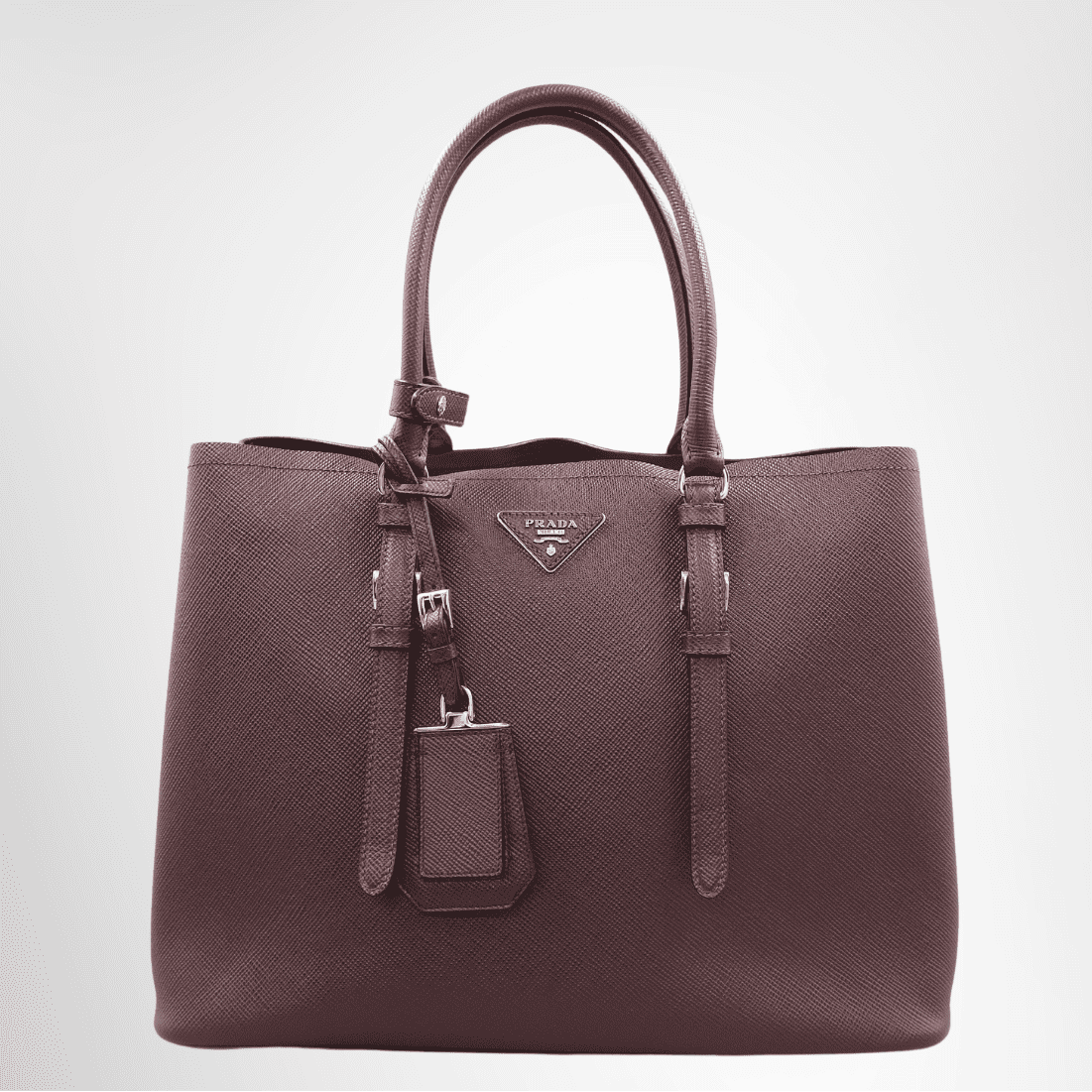 Prada Burgundy Saffiano Leather Double Handle Tote Bag